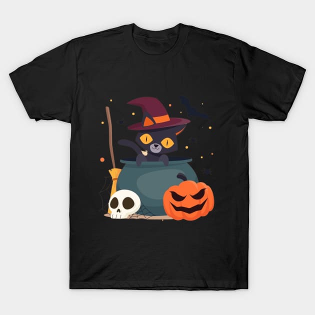 Catoween Halloween Cats Pumpkin T-Shirt by Flower Queen